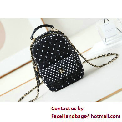 Chanel Printed Fabric & Gold-Tone Metal Mini Backpack Bag AP3753 Black 2025 - Click Image to Close